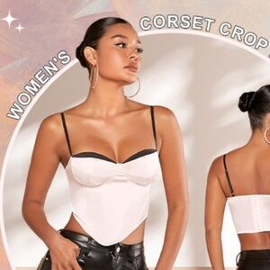 NWT SHEIN Bae Black and White Corset Crop Top Size 6, M, Sexy Satin Date Night